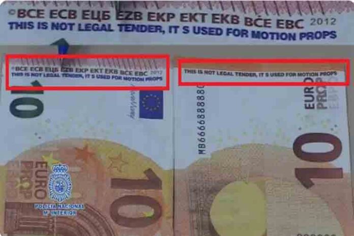 La policía alerta sobre los billetes falsos usados en rodajes de películas