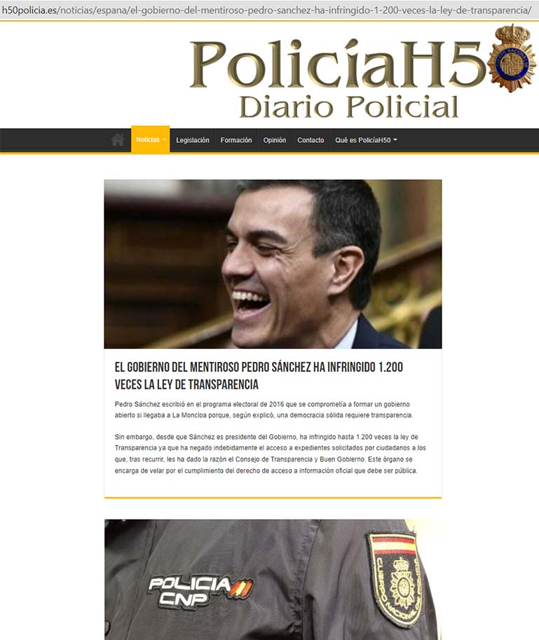 Una web de agentes de la Policía Nacional llama a Pedro Sánchez mentiroso