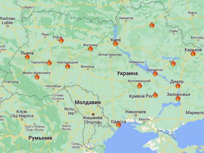 Mapa de los bombardeos en Kiiv y otras ciudades de Ucrania