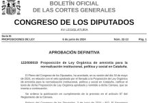 El Boletín de las Cortes publica la aprobación de la ley de amnistía El Boletín de las Cortes publica la aprobación de la ley de amnistía